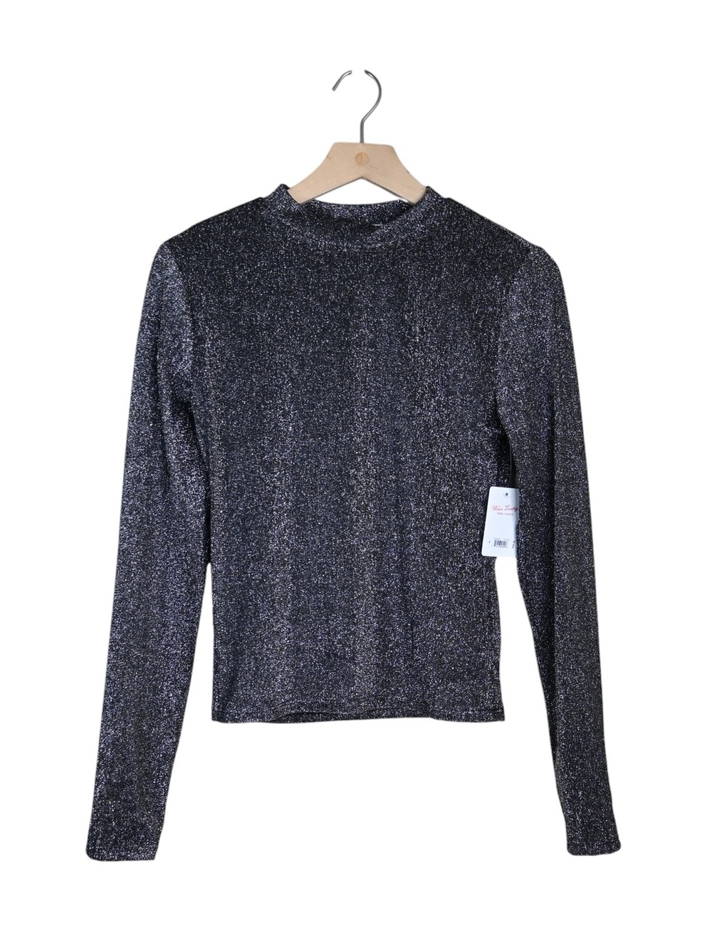 Lucky Brand Women's M Black Silver Metallic Mock Neck Top NEW